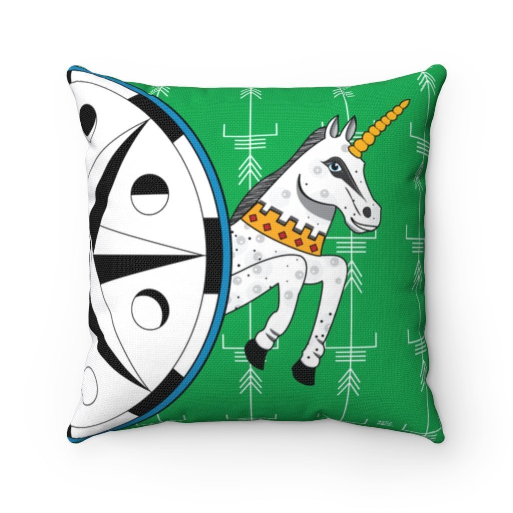 Spun Polyester Square Green Magical Unicorn Pillow by WeezWomp - WeezWomp