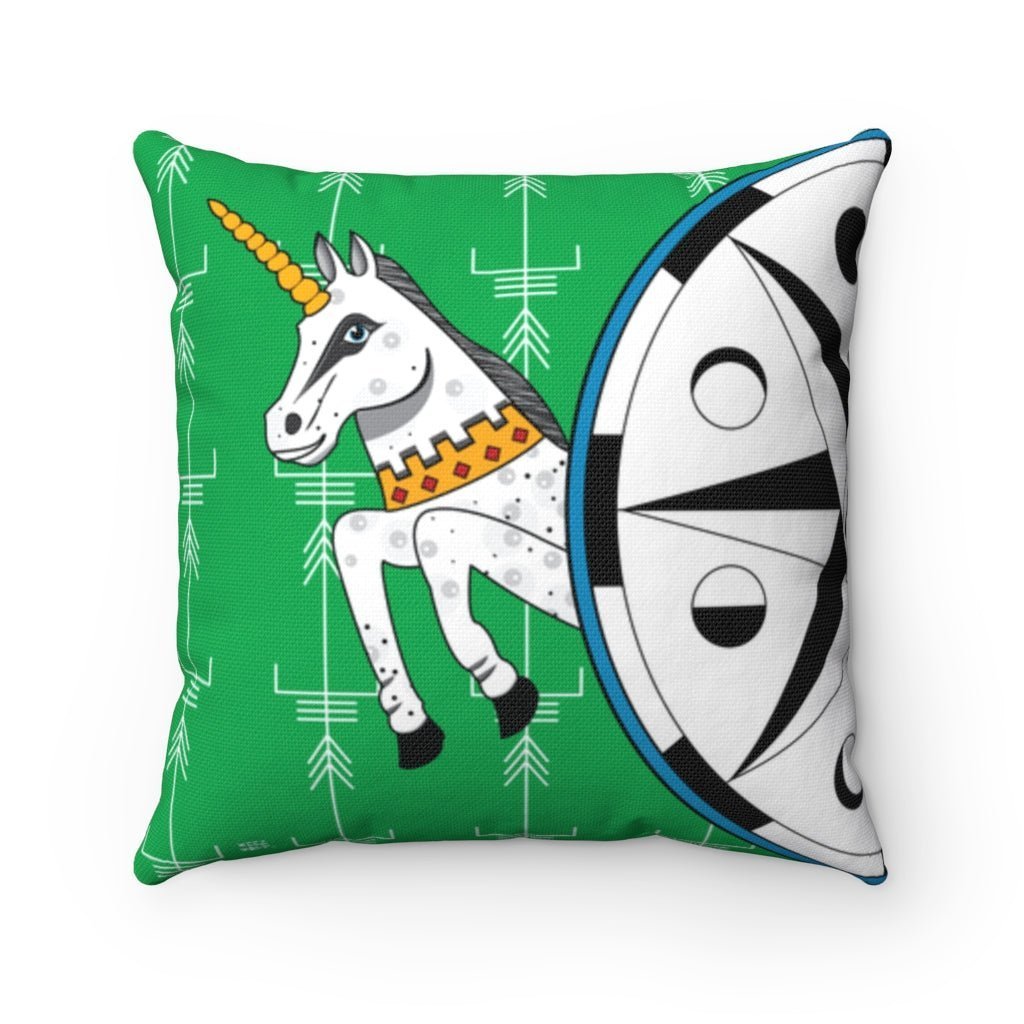 Spun Polyester Square Green Magical Unicorn Pillow by WeezWomp - WeezWomp