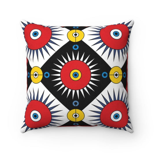 Spun Polyester Square Red Art Deco Pillow by WeezWomp - WeezWomp