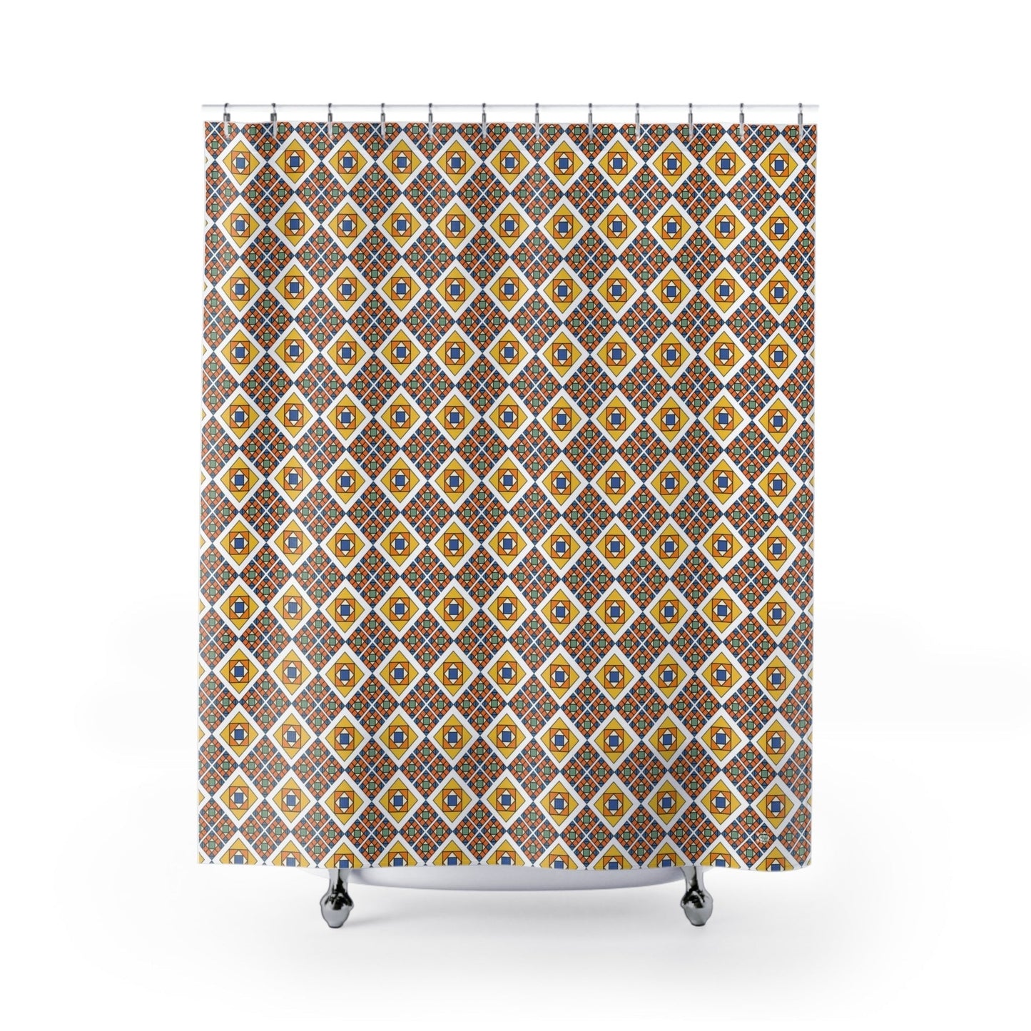 Square Poppy Quilt Pattern Shower Curtains, Stylish Bath Decor, Whimsical Shower Curtains, Modern Shower Curtains, Fun Shower Curtains - WeezWomp