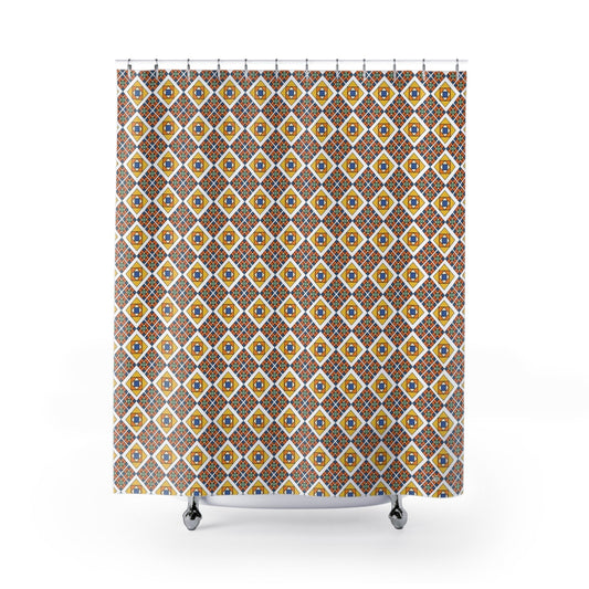 Square Poppy Quilt Pattern Shower Curtains, Stylish Bath Decor, Whimsical Shower Curtains, Modern Shower Curtains, Fun Shower Curtains - WeezWomp
