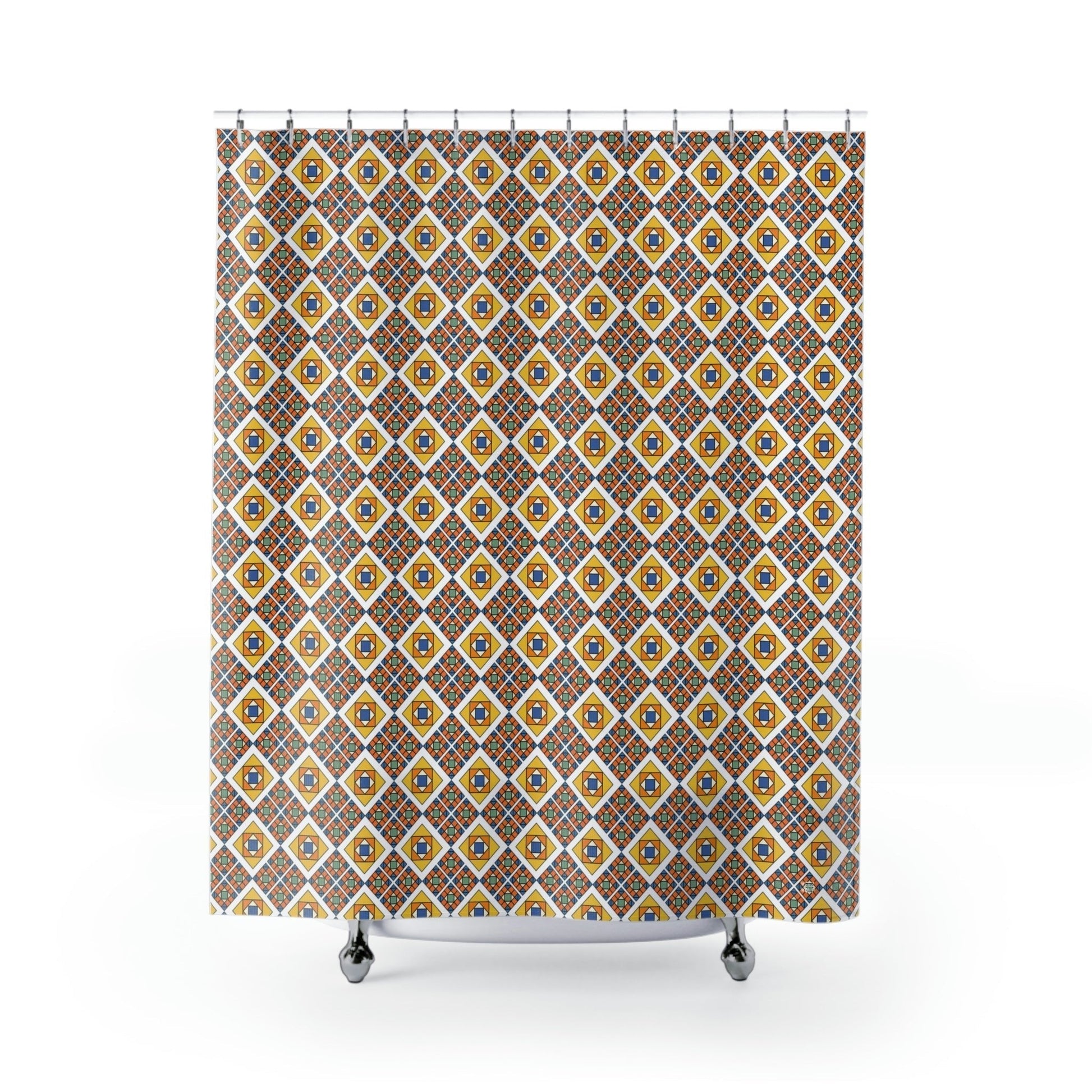 Square Poppy Quilt Pattern Shower Curtains, Stylish Bath Decor, Whimsical Shower Curtains, Modern Shower Curtains, Fun Shower Curtains - WeezWomp