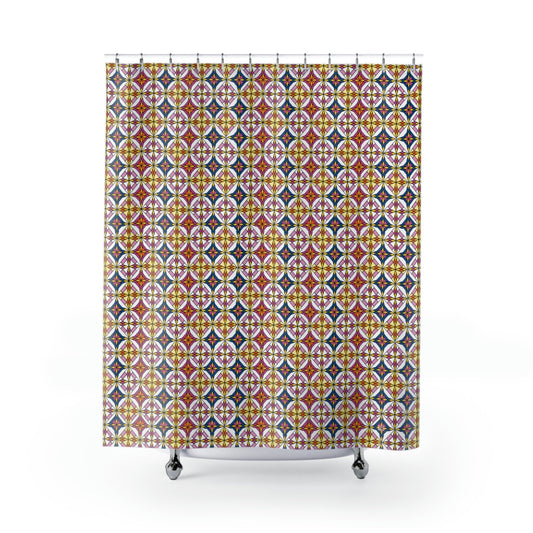 Starburst Quilt Pattern in Pink, Stylish Bath Decor, Whimsical Shower Curtains, Modern Shower Curtains, Fun Shower Curtains - WeezWomp