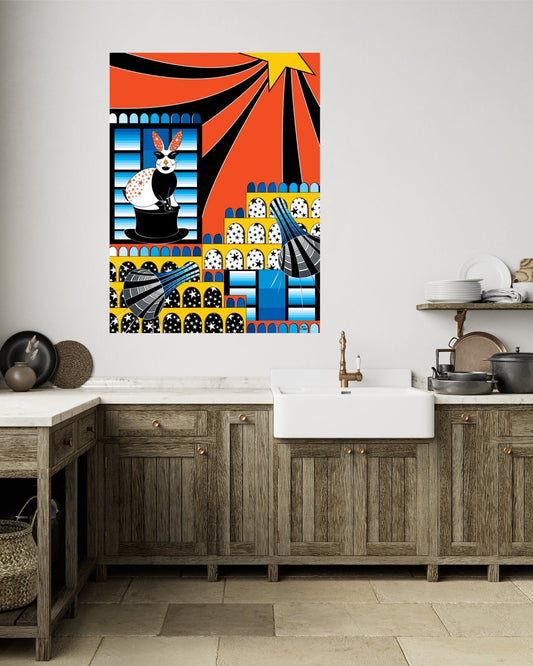 "The Bunny Show" Contemporary Wall Art - Retro Decor - Acrylic Art - 36 x 24 - WeezWomp