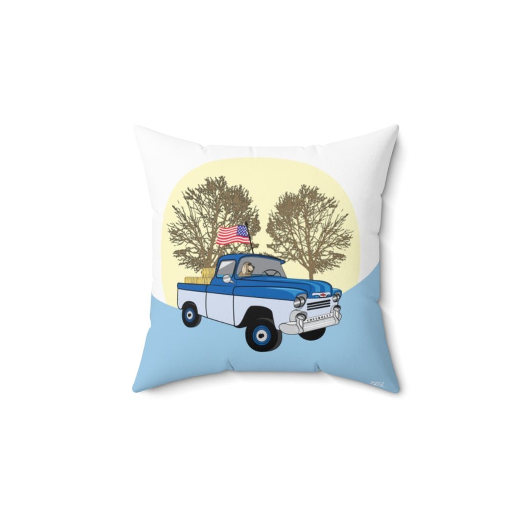 THROW PILLOW, Chevy Truck Pillow, Truck Pillow, Americana Decor, Boys Accent Square Pillow, Blue Pillows Train, Farmhouse Home Decor - WeezWomp