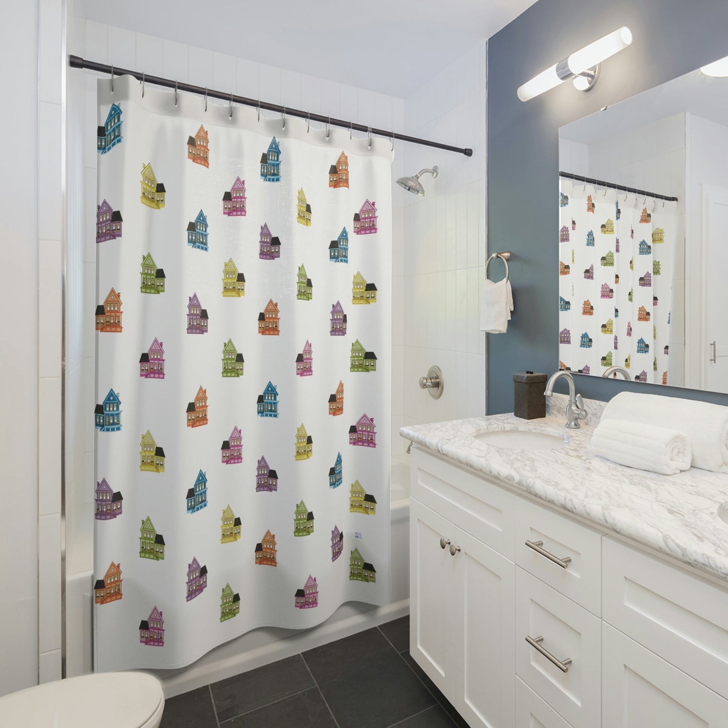 Victorian House Shower Curtain, Stylish Bath Decor, Whimsical Shower Curtains, Modern Shower Curtains, Fun Shower Curtains - WeezWomp