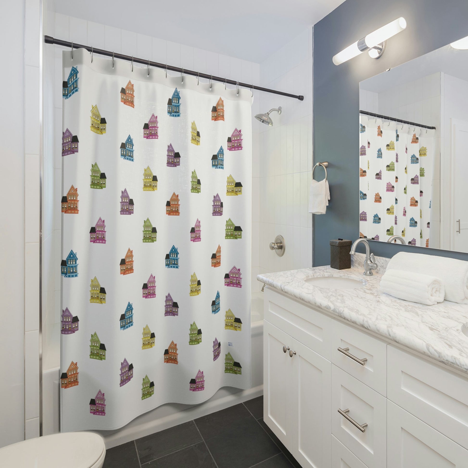 Victorian House Shower Curtain, Stylish Bath Decor, Whimsical Shower Curtains, Modern Shower Curtains, Fun Shower Curtains - WeezWomp