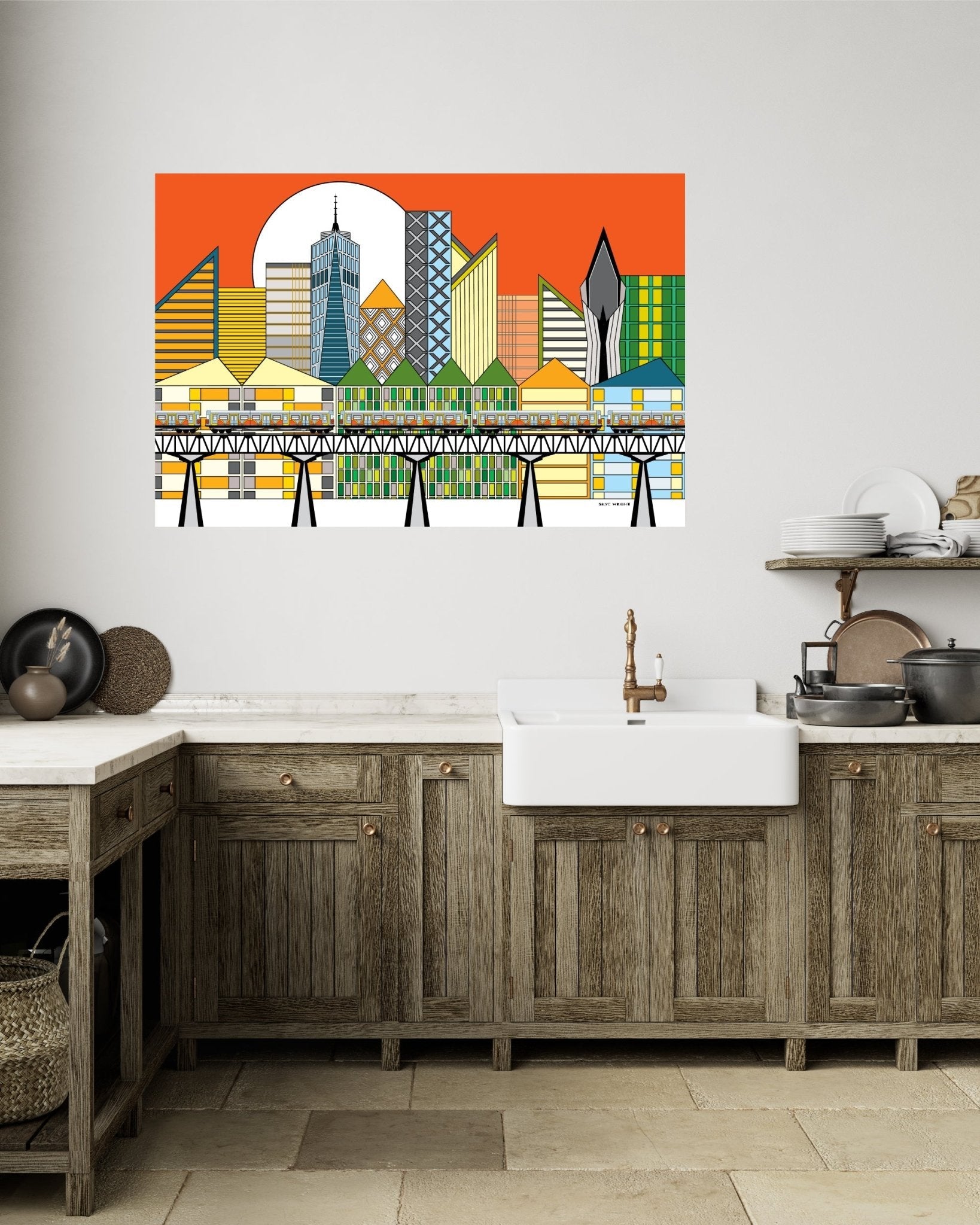 Wall Art, Folk Art, Contemporary Art, Pop Art, Retro Art, Fine Art, Modern Art, Contemporary Art, Extra Large Wall Art Cityscape - WeezWomp