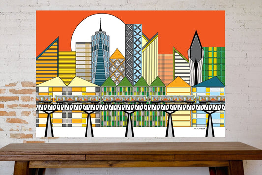 Wall Art, Folk Art, Contemporary Art, Pop Art, Retro Art, Fine Art, Modern Art, Contemporary Art, Extra Large Wall Art Cityscape - WeezWomp
