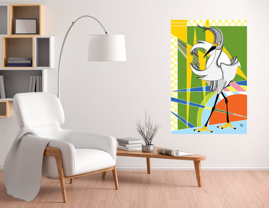 Wall Art, Folk Art, Contemporary Art, Pop Art, Retro Art, Fine Art, Modern Art, Contemporary Art, Extra Large Wall Art Egret Walks to Miami - WeezWomp