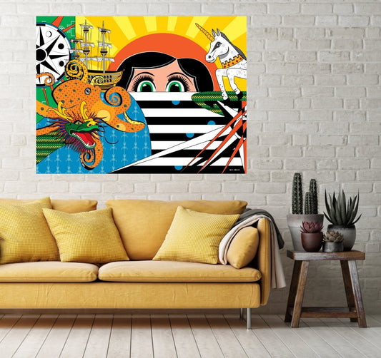 Wall Art, Folk Art, Contemporary Art, Pop Art, Retro Art, Fine Art, Modern Art, Contemporary Art, Extra Large Wall Art Under the Aquarium Sea - WeezWomp