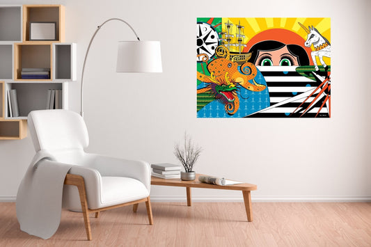 Wall Art, Folk Art, Contemporary Art, Pop Art, Retro Art, Fine Art, Modern Art, Contemporary Art, Extra Large Wall Art Under the Aquarium Sea - WeezWomp