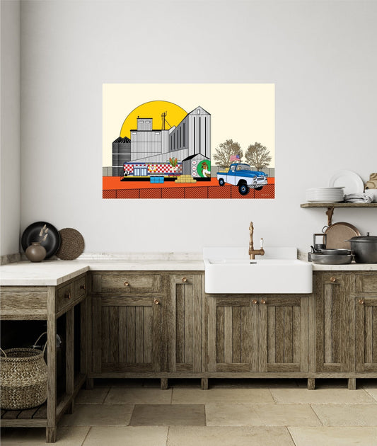 Wall Art, Folk Art, Contemporary Art, Pop Art, Retro Art, Fine Art, Modern Art, Contemporary Art, Extra Large Wall Art Waiting at the Grainery - WeezWomp
