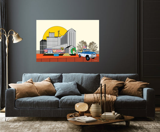 Wall Art, Folk Art, Contemporary Art, Pop Art, Retro Art, Fine Art, Modern Art, Contemporary Art, Extra Large Wall Art Waiting at the Grainery - WeezWomp