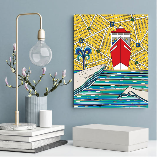 Watching Whales - Modern Acrylic Art - Nautical Beach House Wall Decor - 36 x 24 - WeezWomp