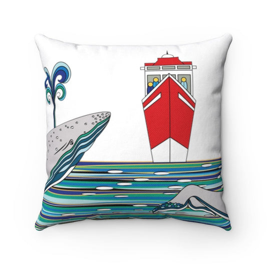 Watching Whales Spun Polyester Square Pillow by WeezWomp - WeezWomp