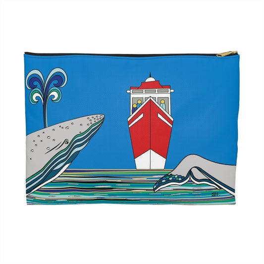 Watching Whales Travel Pouch Organizer Cosmetic Bag in Blue / Cosmetic Bags / Makeup Bags / Toiletry Bag / Waterproof Beauty Bag - WeezWomp