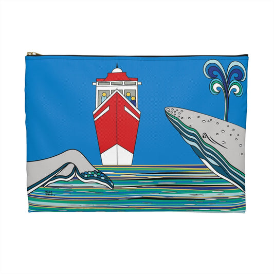 Watching Whales Travel Pouch Organizer Cosmetic Bag in Blue / Cosmetic Bags / Makeup Bags / Toiletry Bag / Waterproof Beauty Bag - WeezWomp