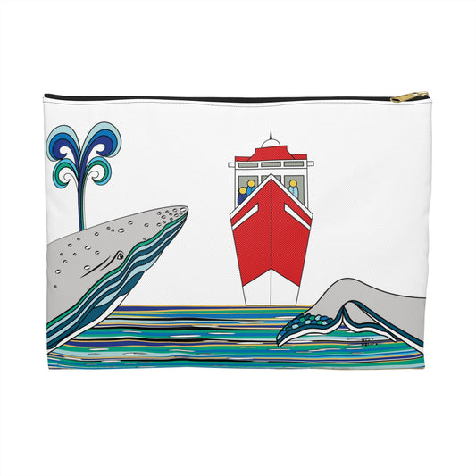 Watching Whales Travel Pouch Organizer Cosmetic Bag with Little Turquoise in Blue / Cosmetic Bags / Makeup Bags / Toiletry Bag / Waterproof Beauty Bag - WeezWomp