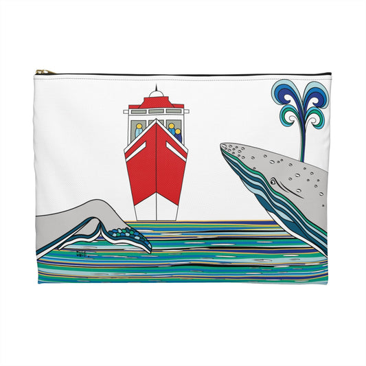 Watching Whales Travel Pouch Organizer Cosmetic Bag with Little Turquoise in Blue / Cosmetic Bags / Makeup Bags / Toiletry Bag / Waterproof Beauty Bag - WeezWomp